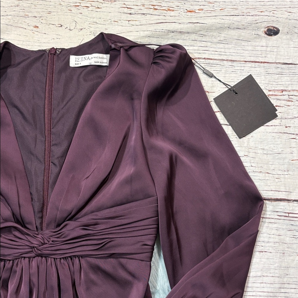 NWT Ieena for Mac Duggal Long Sleeve Ruched Plunging-Neck Jumpsuit Plum - Picture 9 of 10